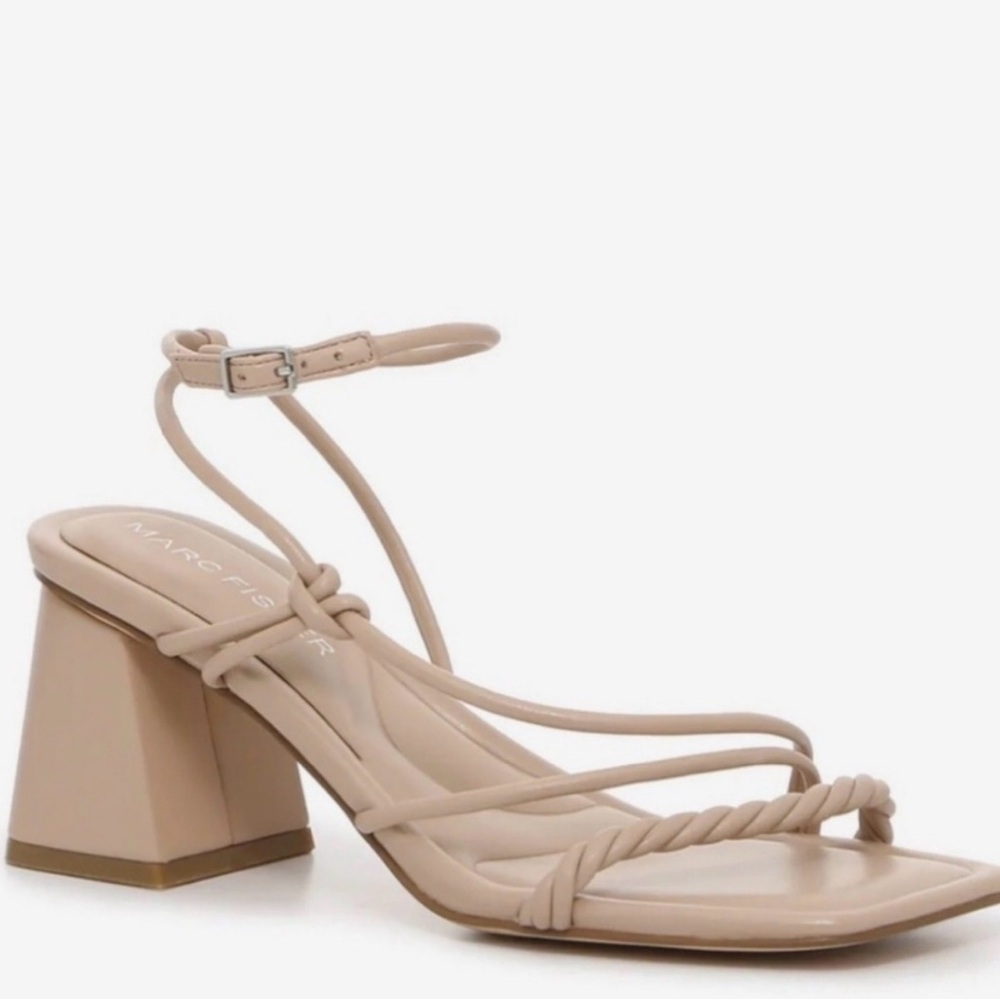 Marc Fisher Beige Strappy Block Heel Sandal